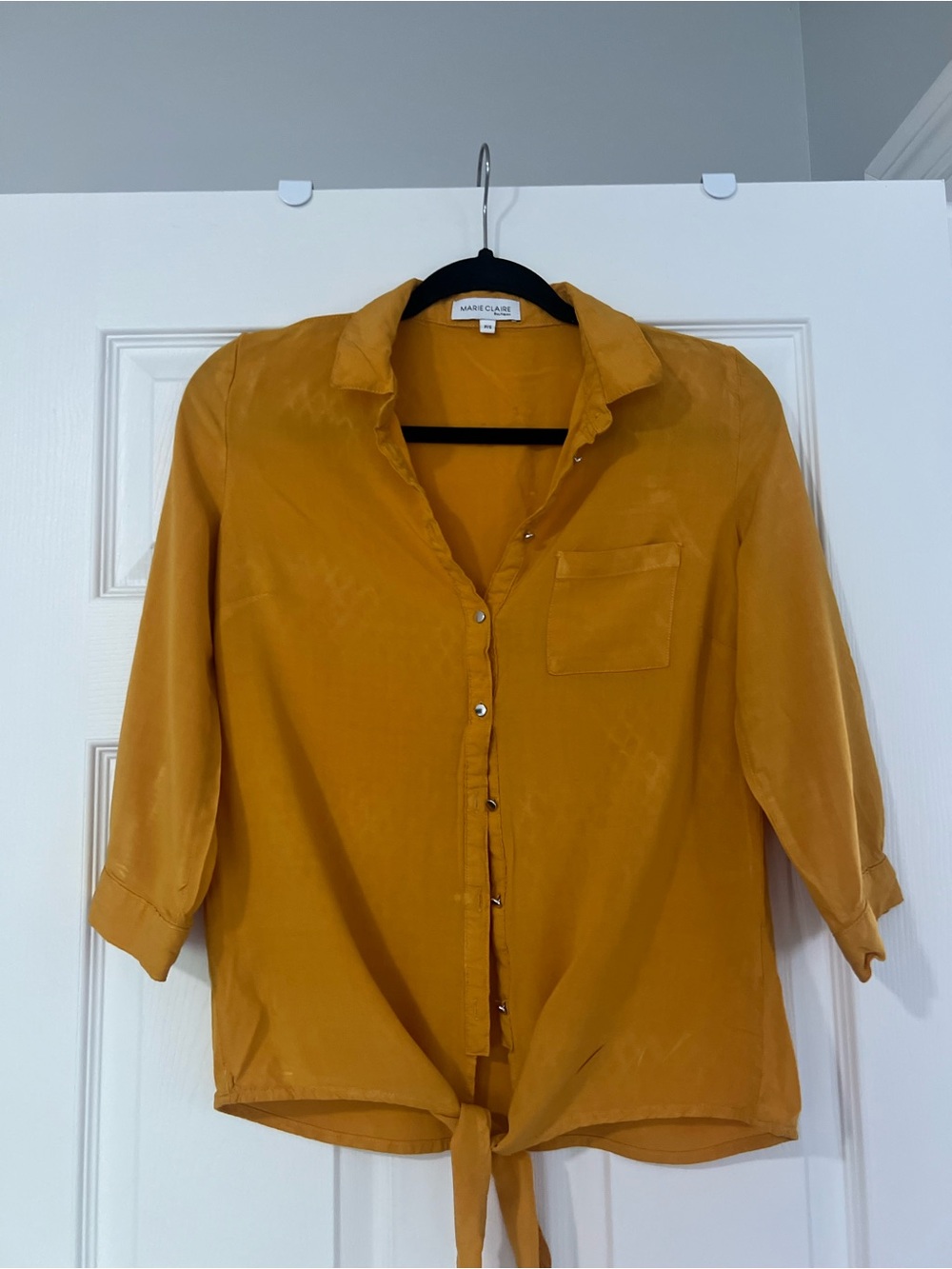 Marie Claire Mustard Tie-Front Button Shirt size S